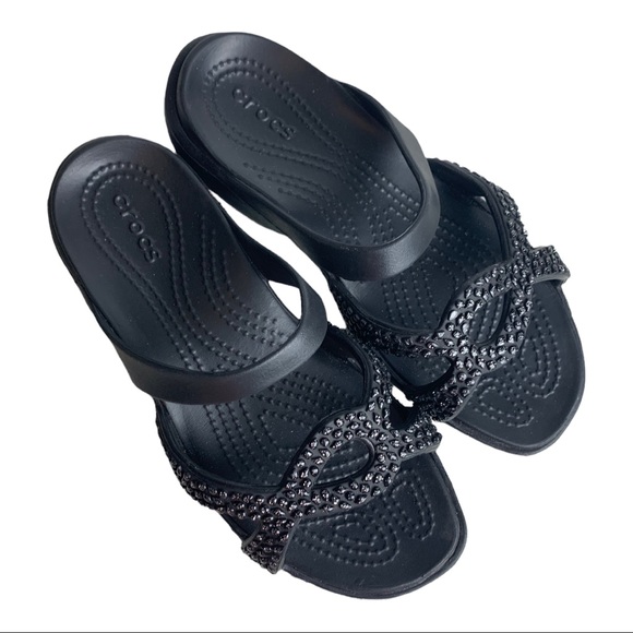 Crocs Black Meleen Twist Diamante Sandals Shoes Comfort Casual Size US 6
